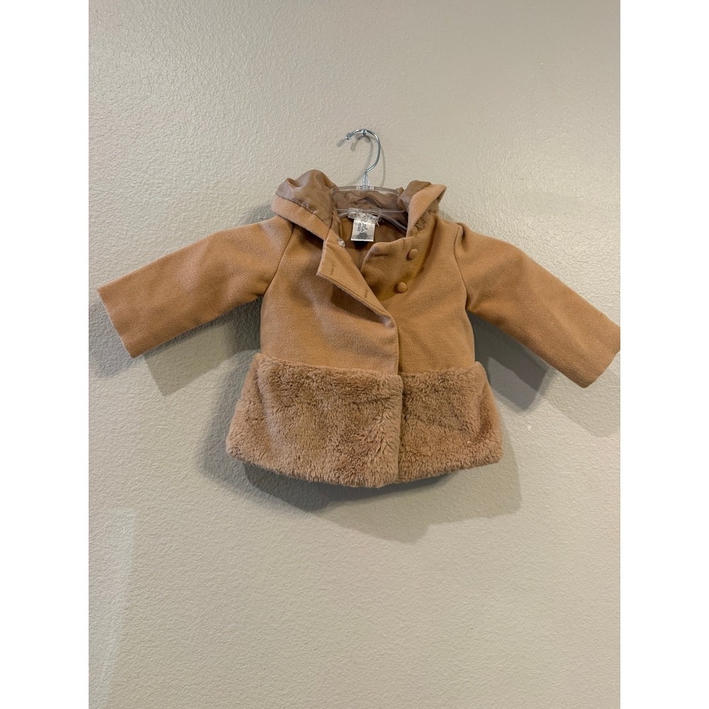 Max Studio Kids Hooded Faux Fur Trim Coat Camel Tan Baby Girl 12M Winter Jacket